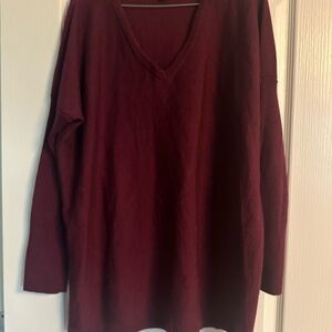 Eileen Fisher Deep Red V-Neck Sweater, merino wool